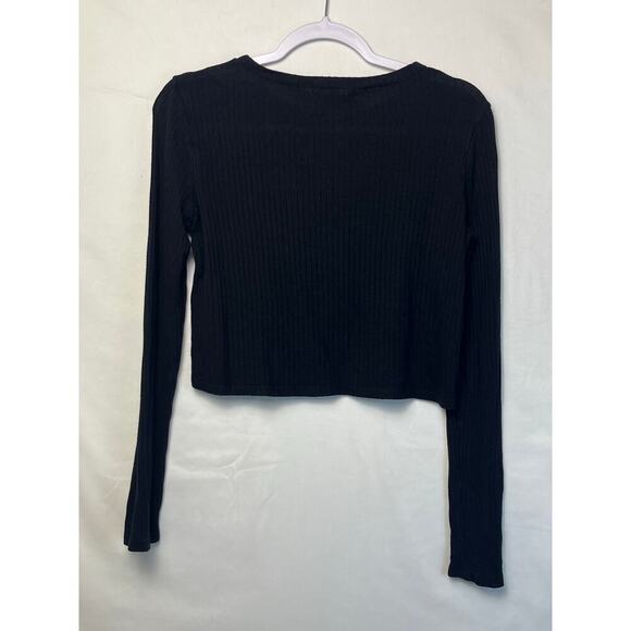 Reformation Women's Size 4 Black Long Sleeve Textured Cropped Knit Top - Picture 7 of 7